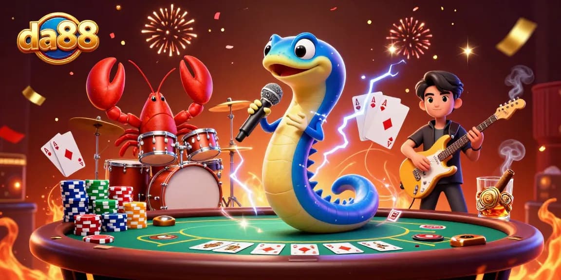 Win big with da88 in an underwater casino scene featuring lively characters and poker excitement.