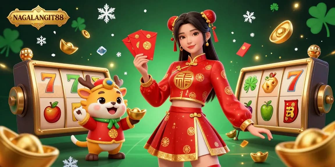 NAGALANGIT88 offers a vibrant gaming experience with colorful slot reels and festive characters, enhancing your casino journey.