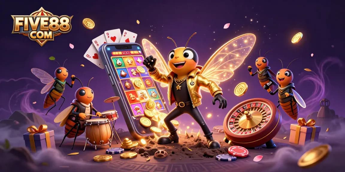 Engage with the vibrant slot experience at FIVE88 COM with a thrilling 3D casino scene.