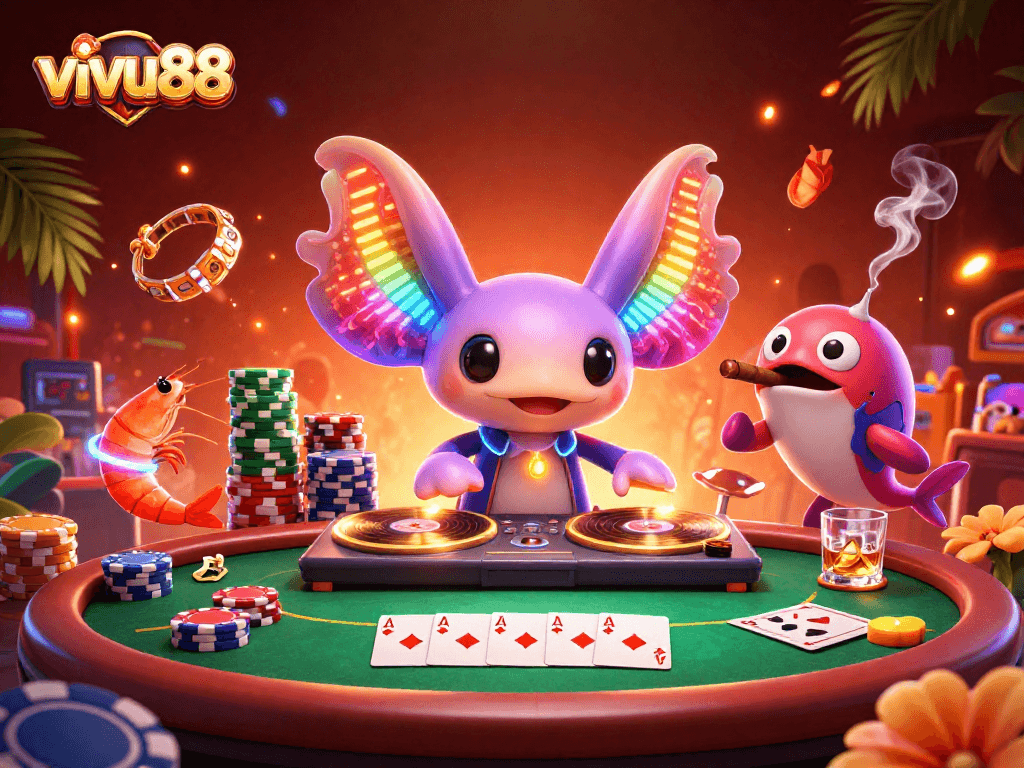 Experience dynamic gaming thrills at vivu88 with neon DJ and exciting casino elements.