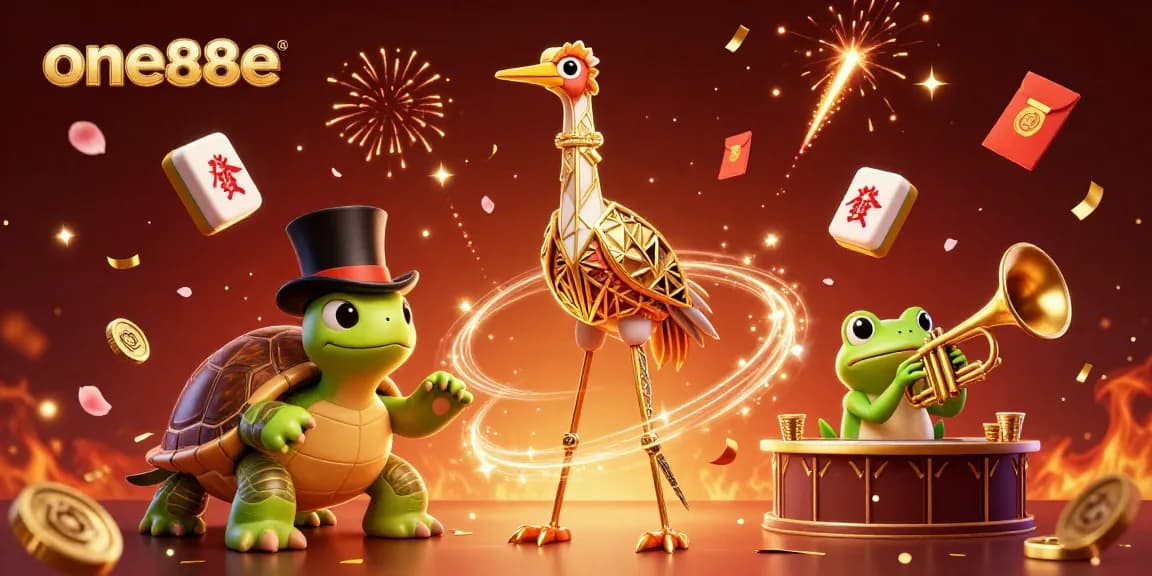 Engage in thrilling gaming moments at one88e with vibrant casino characters and festive elements.