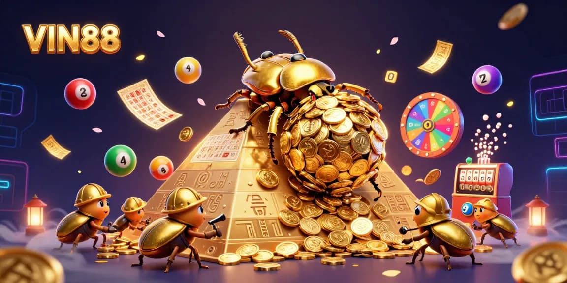 Experience thrilling interactions with VIN88 in this vibrant casino-themed 3D illustration featuring exciting gaming elements.