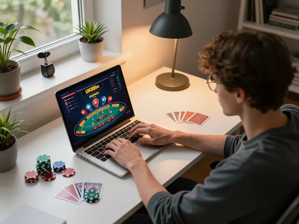Engaging poker game scene on UK88in platform, showcasing online gameplay strategy and comfort