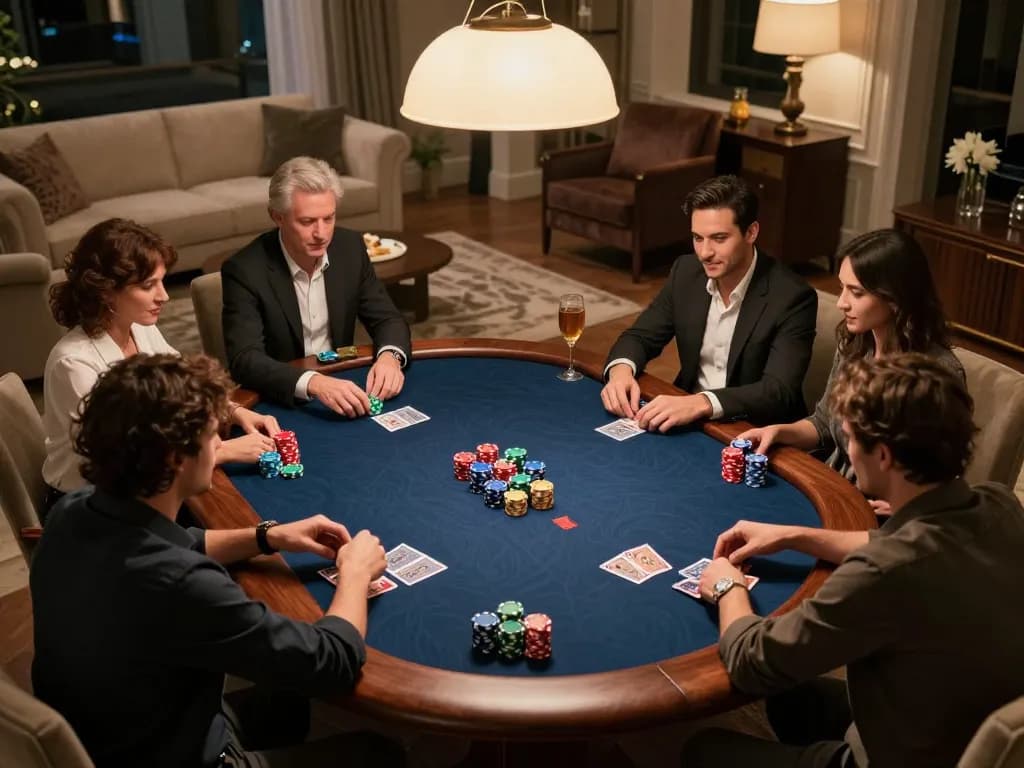 lu88 poker players strategizing during a high-stakes home game
