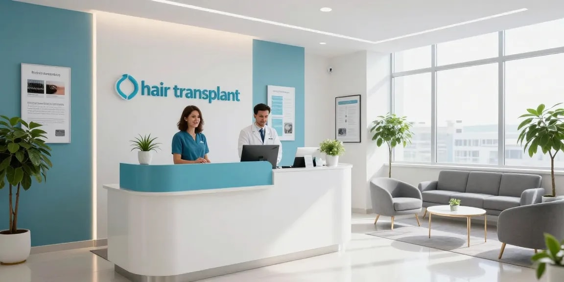 hair transplant istanbul discussion in a modern healthcare setting with doctors, patients, and health information displays.