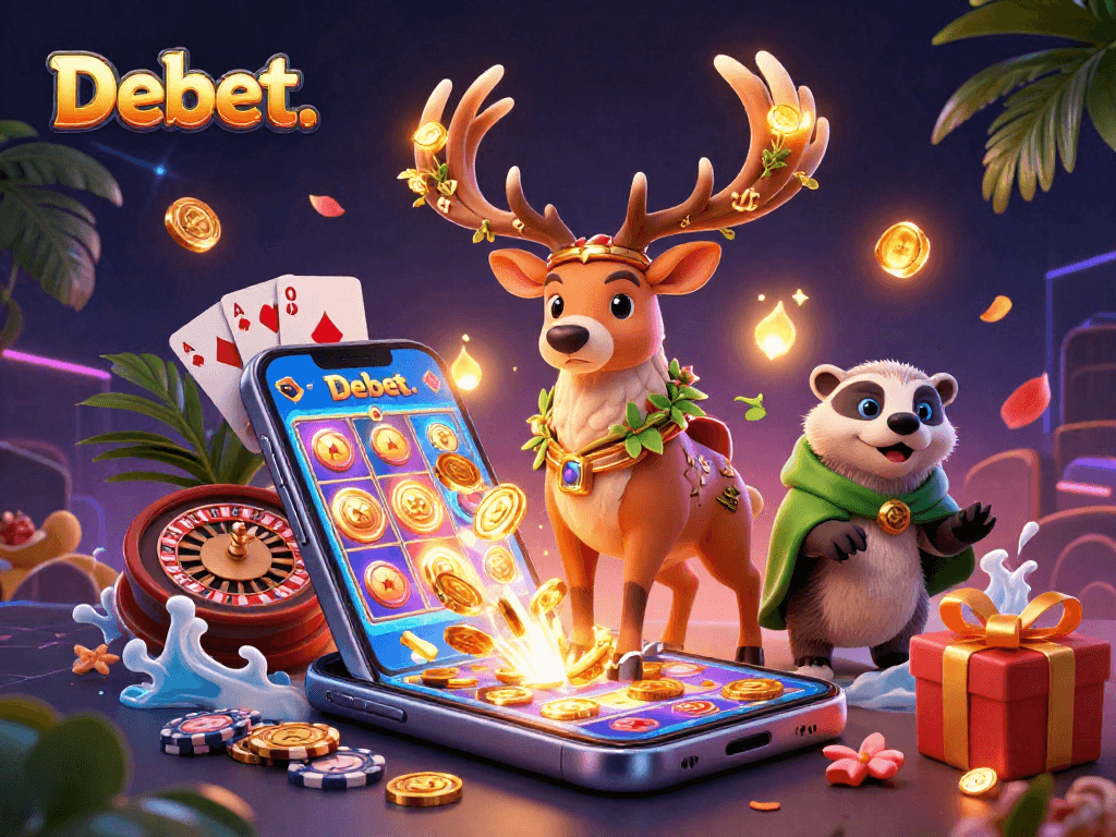 Join the winning moment at Debet. with spinning slot reels and dazzling casino elements.