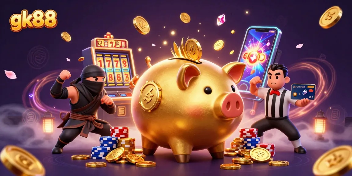 Engage in exciting gameplay at gk88 with dynamic golden coins, lucky sevens, and vibrant poker chips.