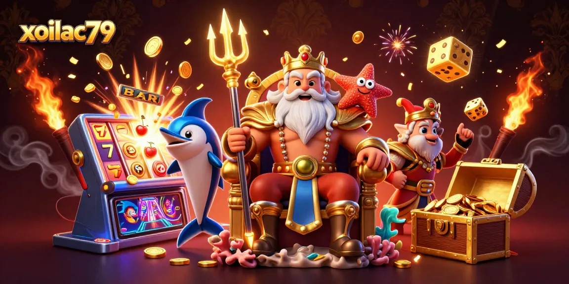 Win big with xoilac79 at this vibrant 3D casino scene showcasing jackpot excitement and rich gaming elements.