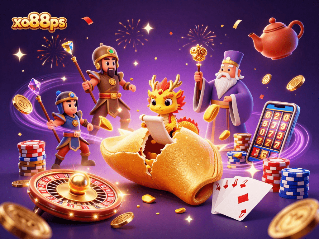 Experience winning with xo88ps as golden coins and a wise dragon bring luck in this vibrant casino scene.