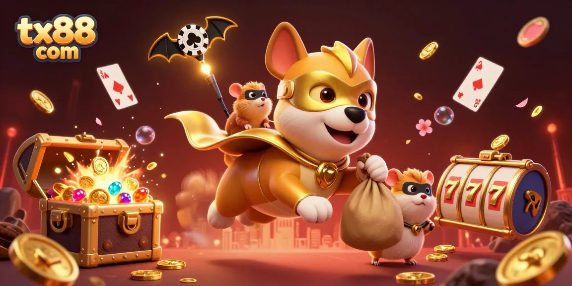 Win big at tx88 com with a vibrant casino adventure featuring flying characters and exciting game elements.
