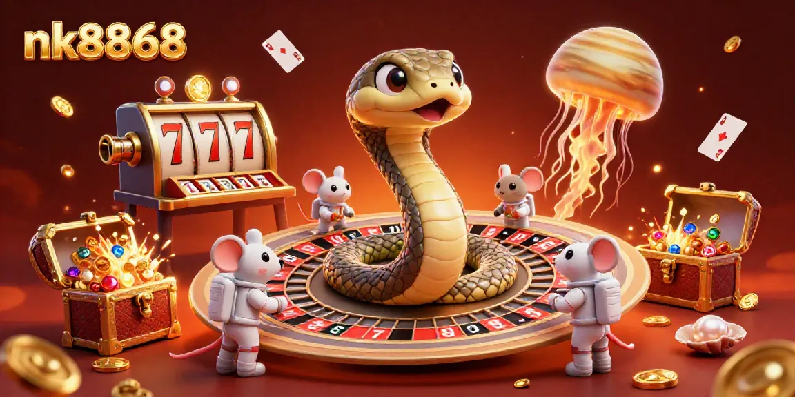 Engage in thrilling gaming with nk8868, showcasing a vibrant 3D casino scene filled with excitement.