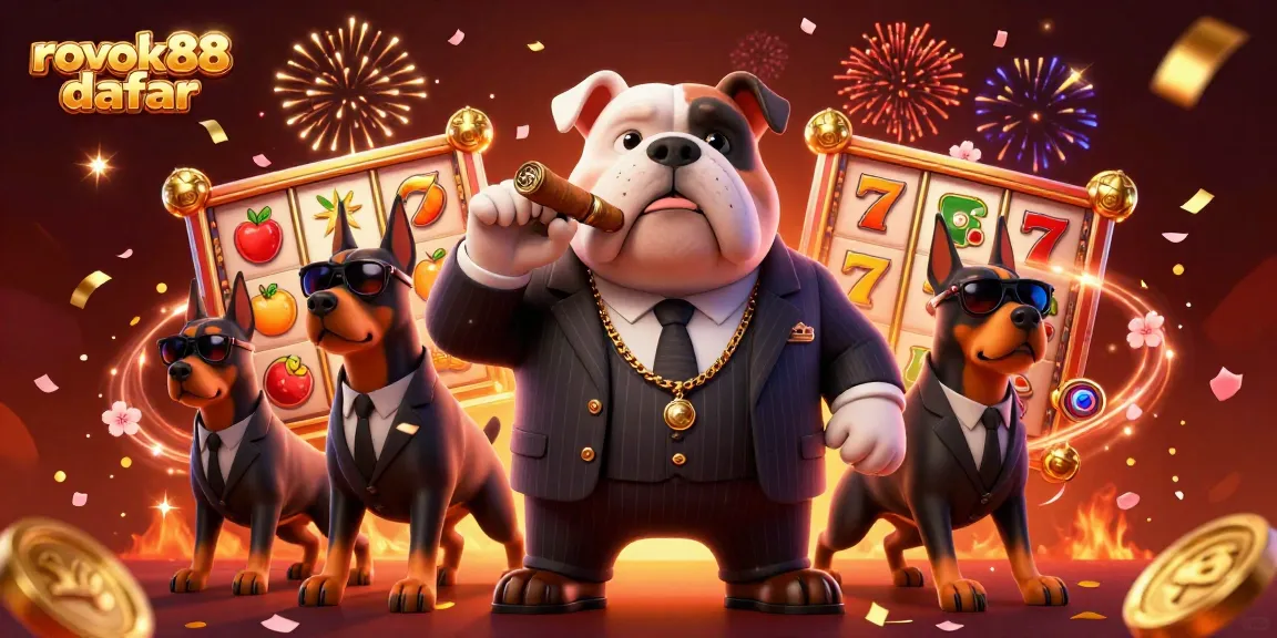 Spin the reels at rokok88 daftar with a vibrant casino scene featuring animated characters and gold coins.