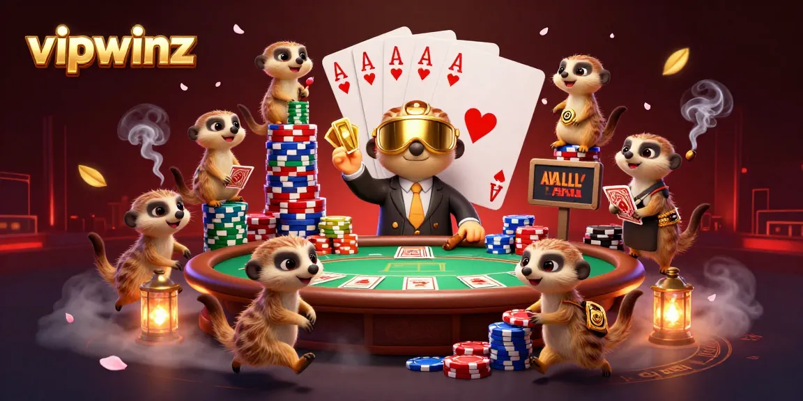 Experience the dynamic world of vipwinz as meerkats engage in intense poker action in a vividly illustrated casino