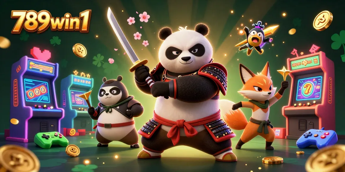 Engage in thrilling gameplay with 789win1, featuring a samurai panda in action with casino elements.