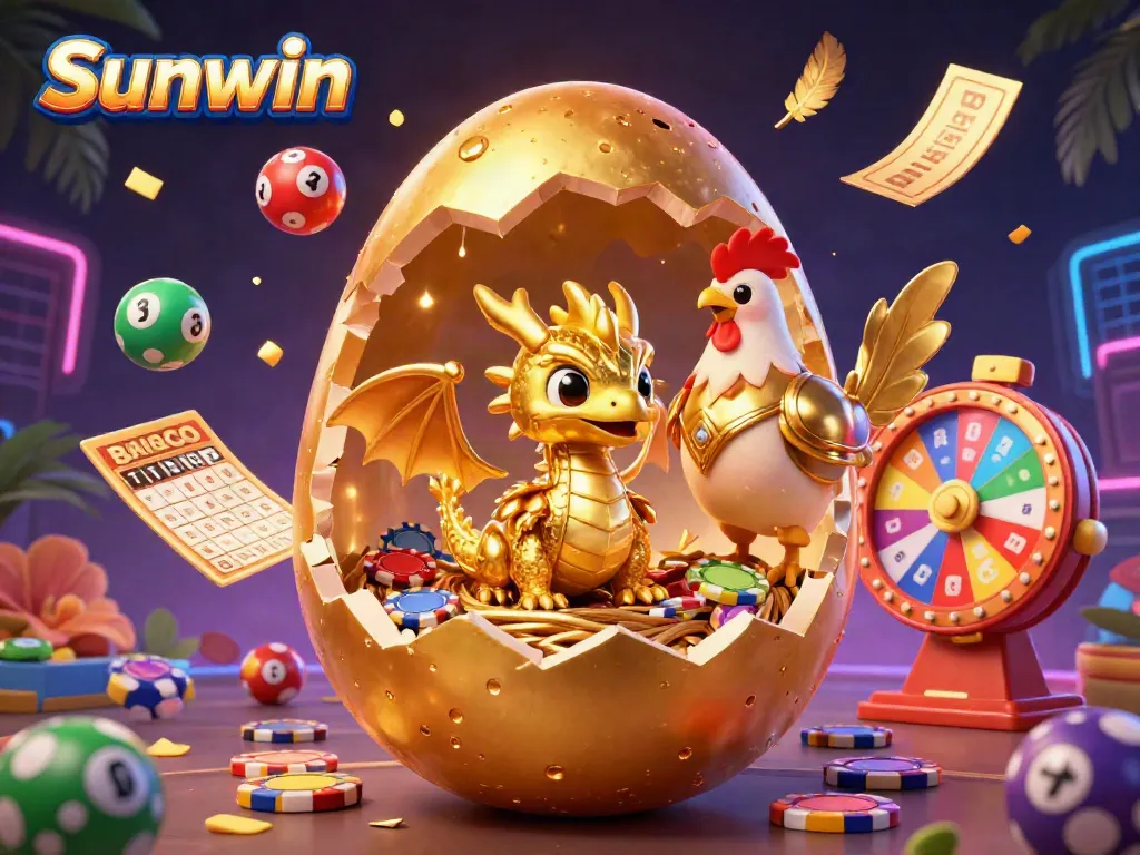 Experience the vibrant world of Sunwin with a golden dragon amidst exciting gambling elements.