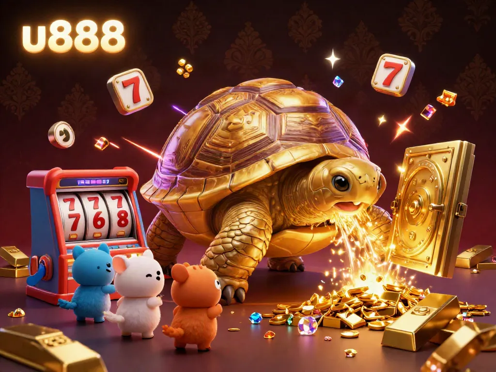 Join the fun with u888 as golden tortoise characters engage in a spectacular casino adventure.