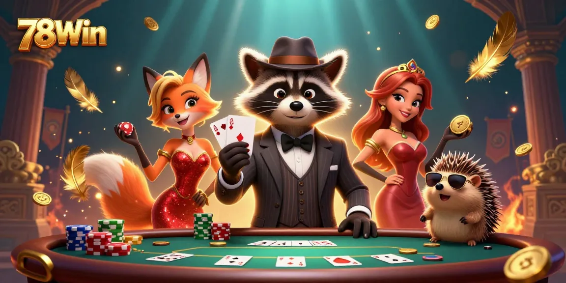 Experience 78Win's exhilarating poker action with charming characters and vibrant casino elements.