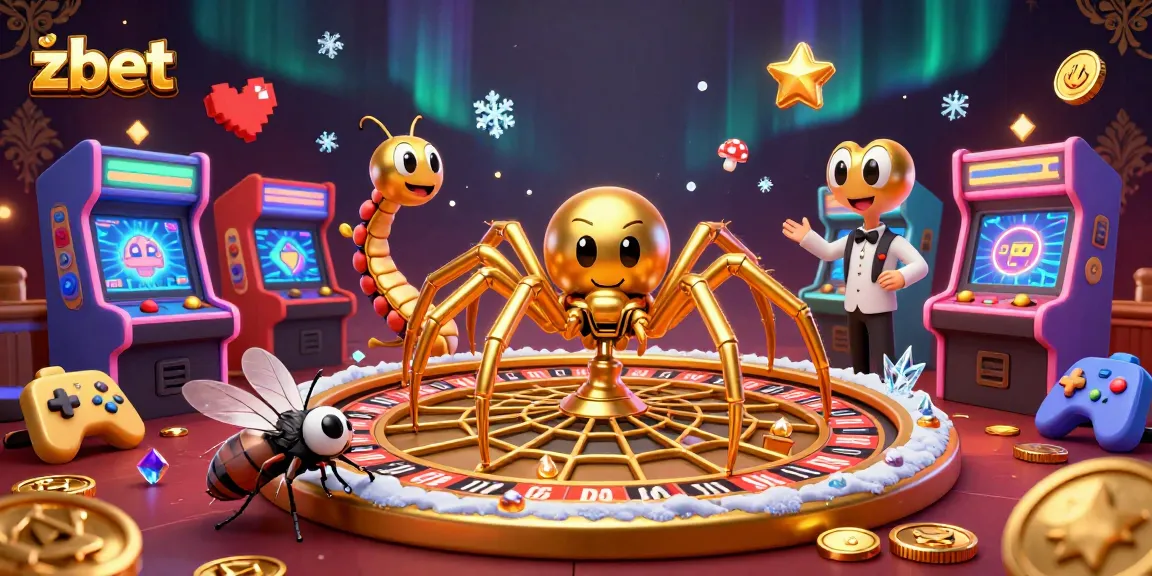 Experience thrilling gameplay with zbet's dynamic casino scene featuring a spider spinning a roulette web.