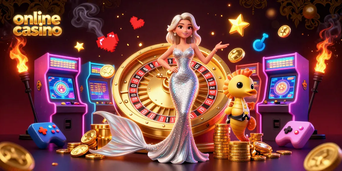 Play vibrant online casino games illustrated with a lavish roulette wheel and enchanting characters.