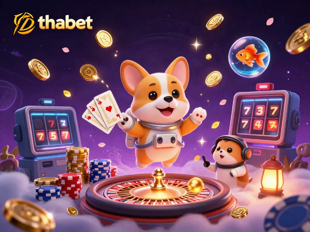 Experience thrilling gameplay at Thabet with a 3D astronaut corgi in a vibrant casino scene