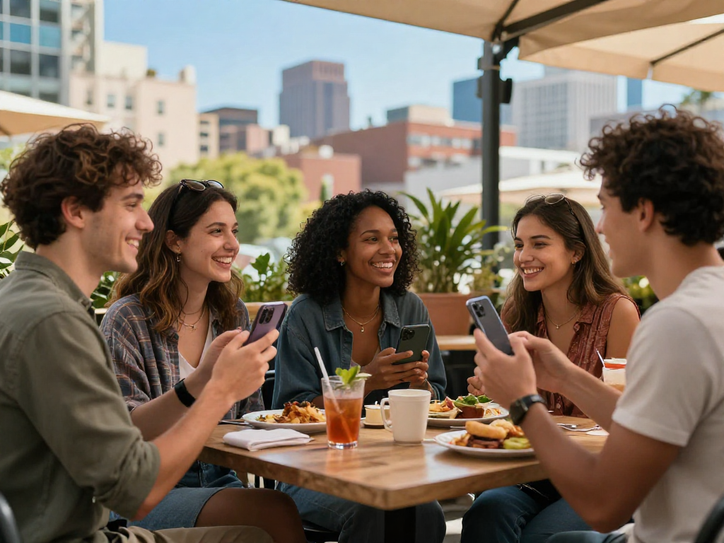 f168 dating vibrant outdoor café scene with friends enjoying conversations