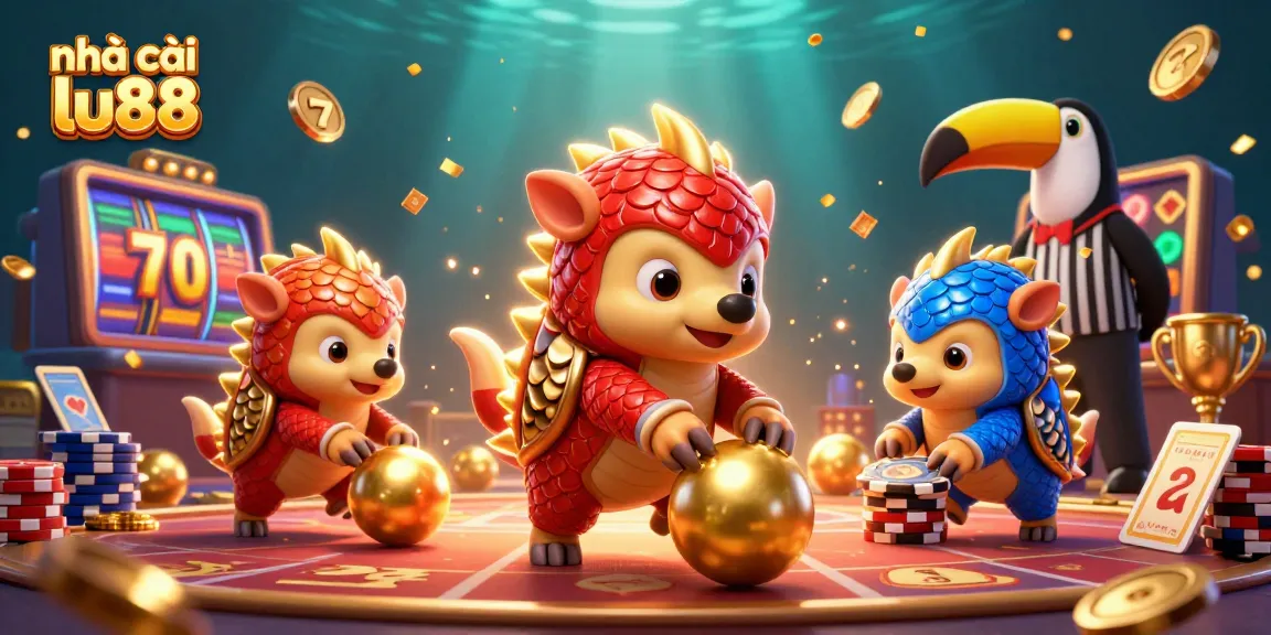 Engage in exciting gameplay with nhà cái lu88, featuring rival pangolins and 3D slot elements.