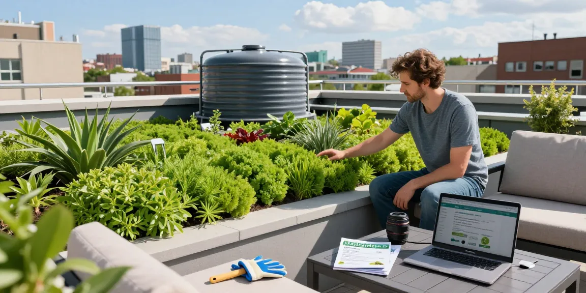 Huiseigenaar verkent de voordelen van de sedum groendak subsidie met de stadsgenummering op de achtergrond.