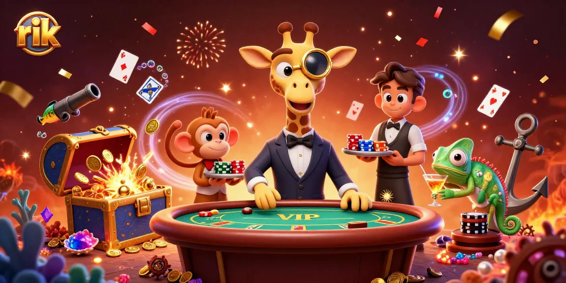 Engage in a thrilling gaming experience with rik at a vibrant casino scene featuring a giraffe and friends.