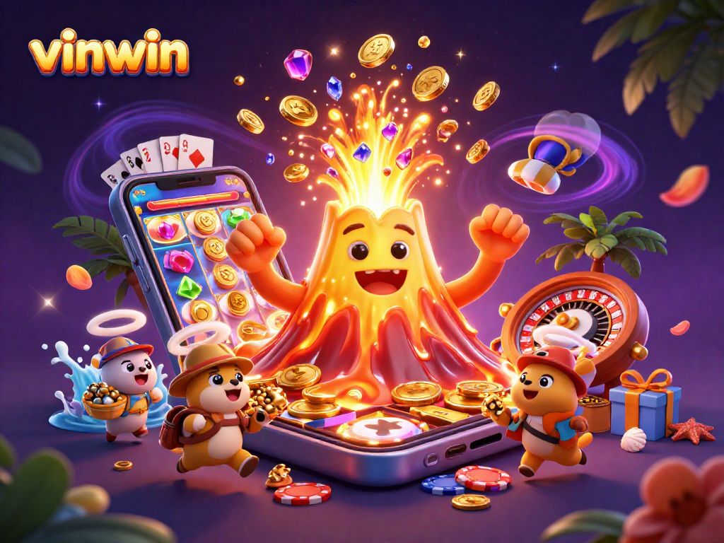 vinwin casino players rejoice as golden volcano erupts with treasure, thrilling gaming action