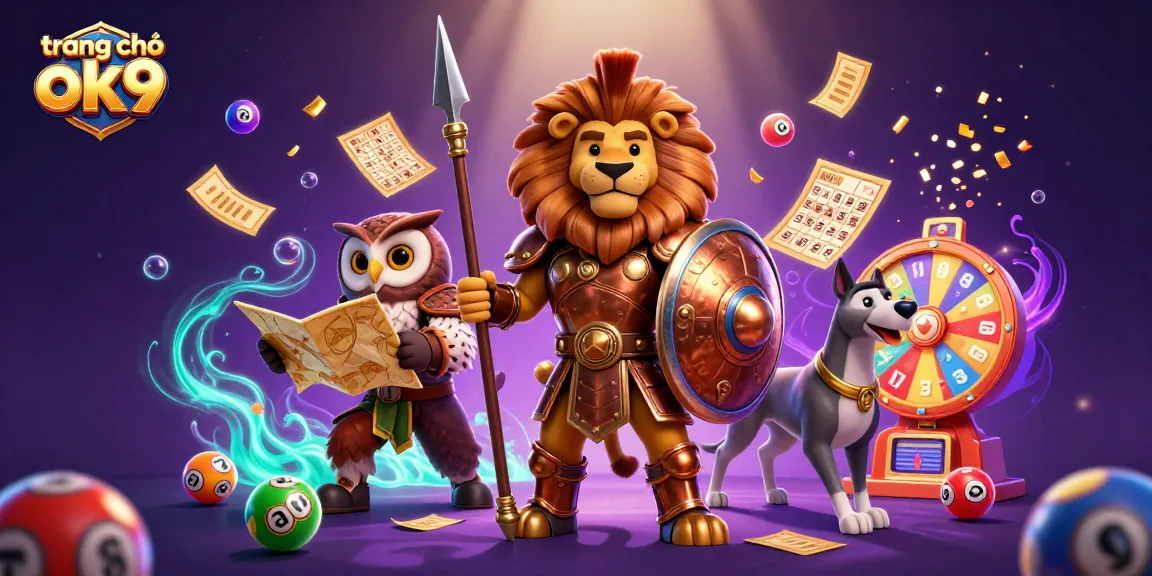 Engage in winning strategies at trang chủ ok9 with dynamic lottery games surrounded by vibrant characters.