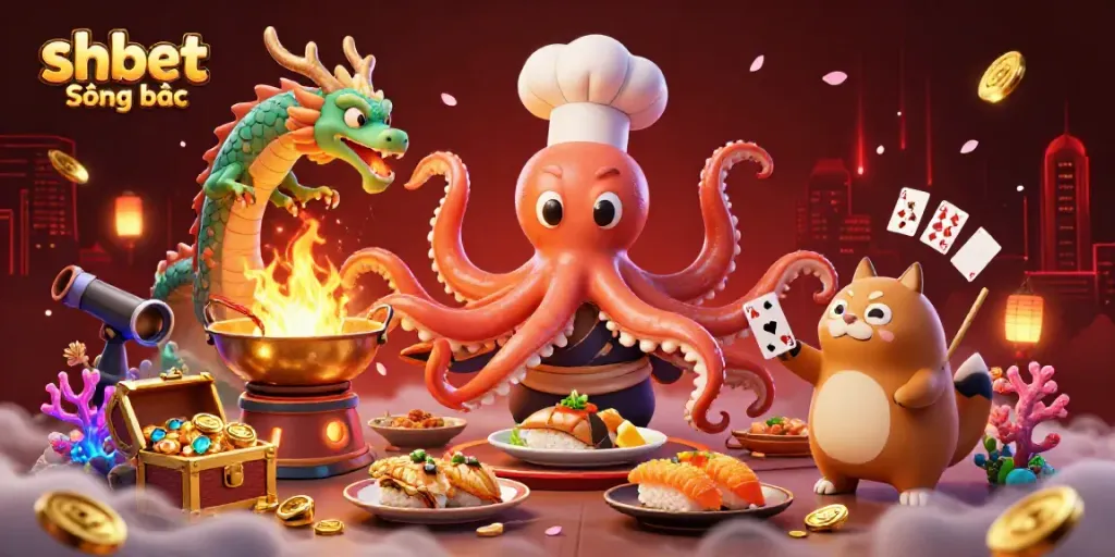 Experience the vibrant world of shbet Sòng bạc with a lively scene of characters enjoying casino games and excitement.