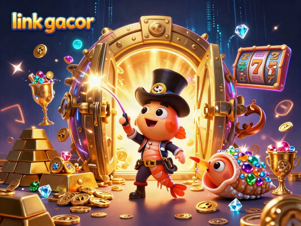 Engage with the dynamic link gacor casino scene featuring an anglerfish, shrimp, and snail among gold treasures.