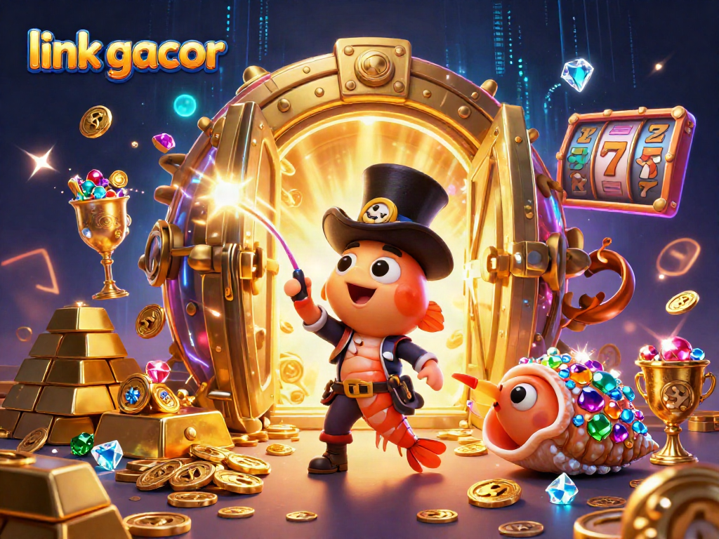 Engage with the dynamic link gacor casino scene featuring an anglerfish, shrimp, and snail among gold treasures.