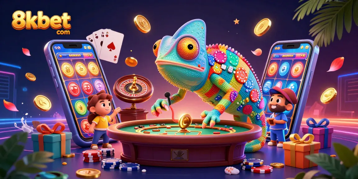 Engage with 8xbet com in a vibrant 3D casino scene featuring golden coin collection and slot games.