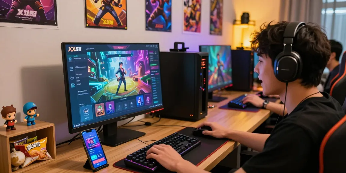 Enthusiastic player enjoying the XX88 gaming platform in a cozy, vibrant gaming room.