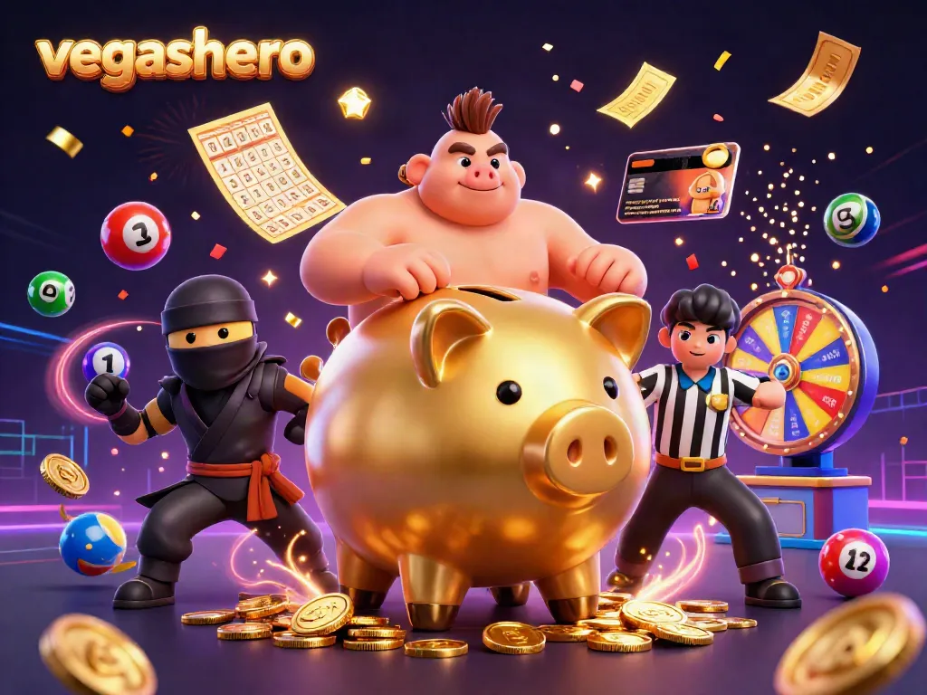 VegasHero casino illustration featuring lively characters and dynamic casino elements in action.
