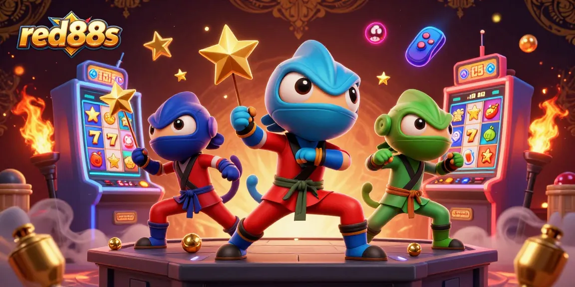 Experience red88s with a dynamic ninja chameleon team playing casino slots and unleashing luck.