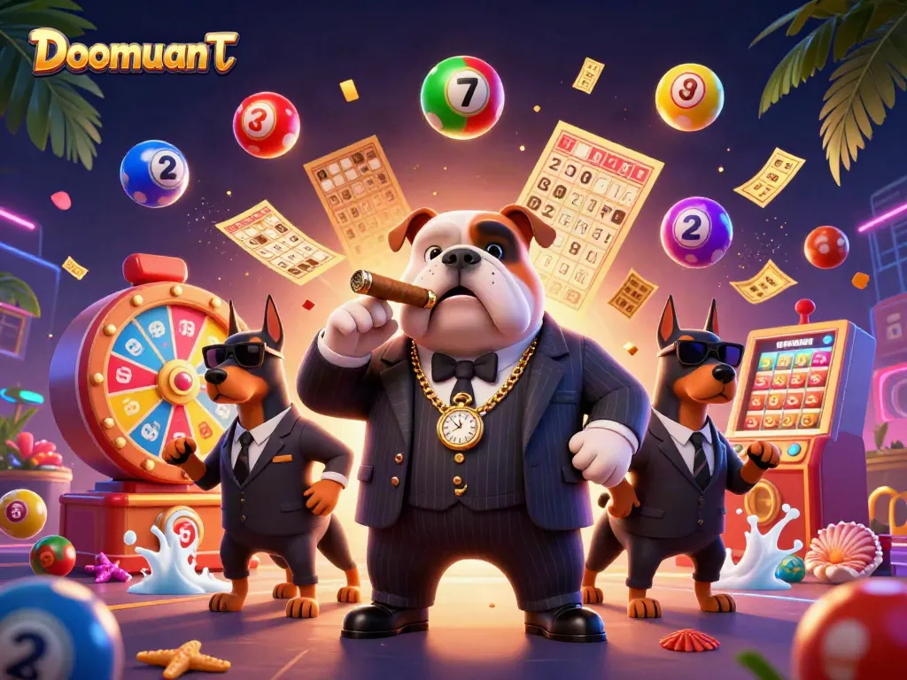 Engage with Doomuan Tv's thrilling experience featuring a dynamic mafia theme in a lively casino atmosphere with lottery elements.