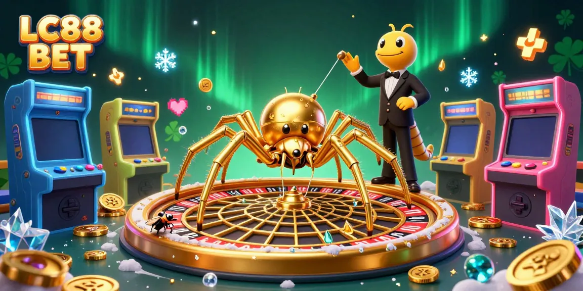 Engage with LC88 BET’s thrilling world as a golden spider spins the roulette web, promising luck!