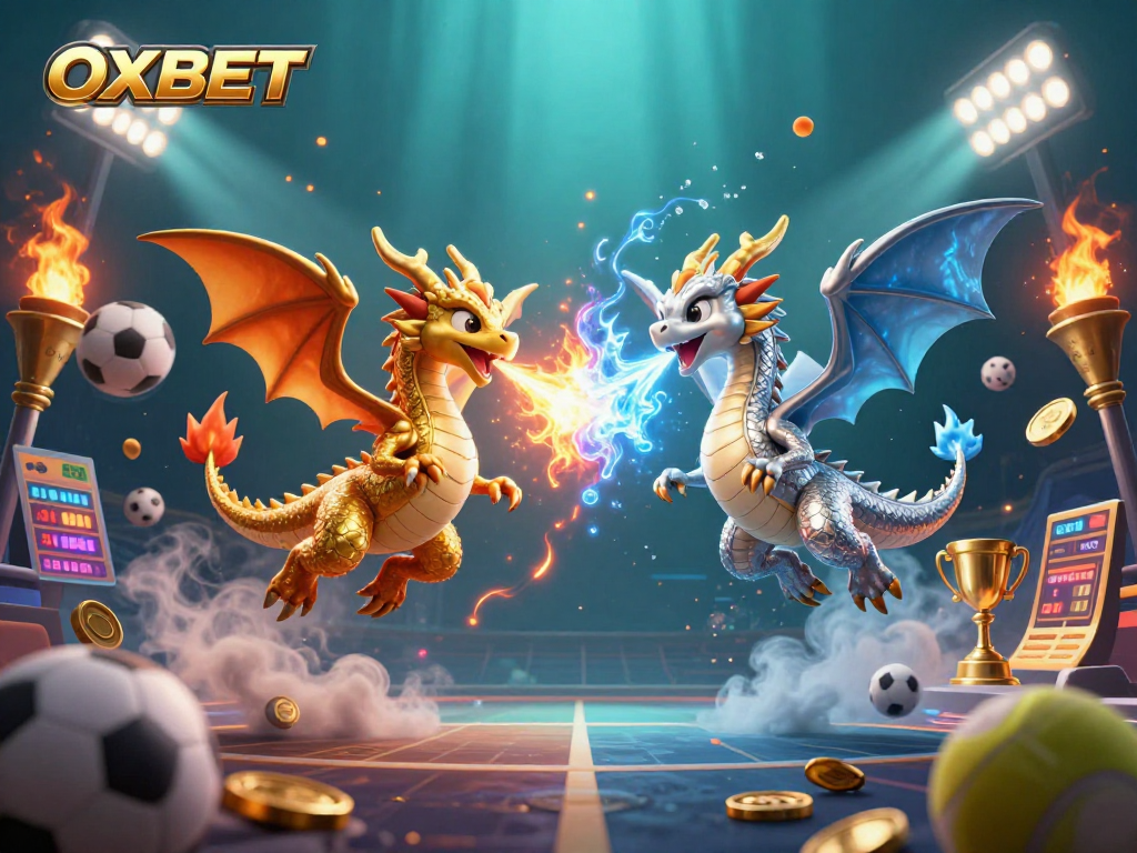 OXBET players experience thrilling action with vibrant dragon duo amidst casino excitement