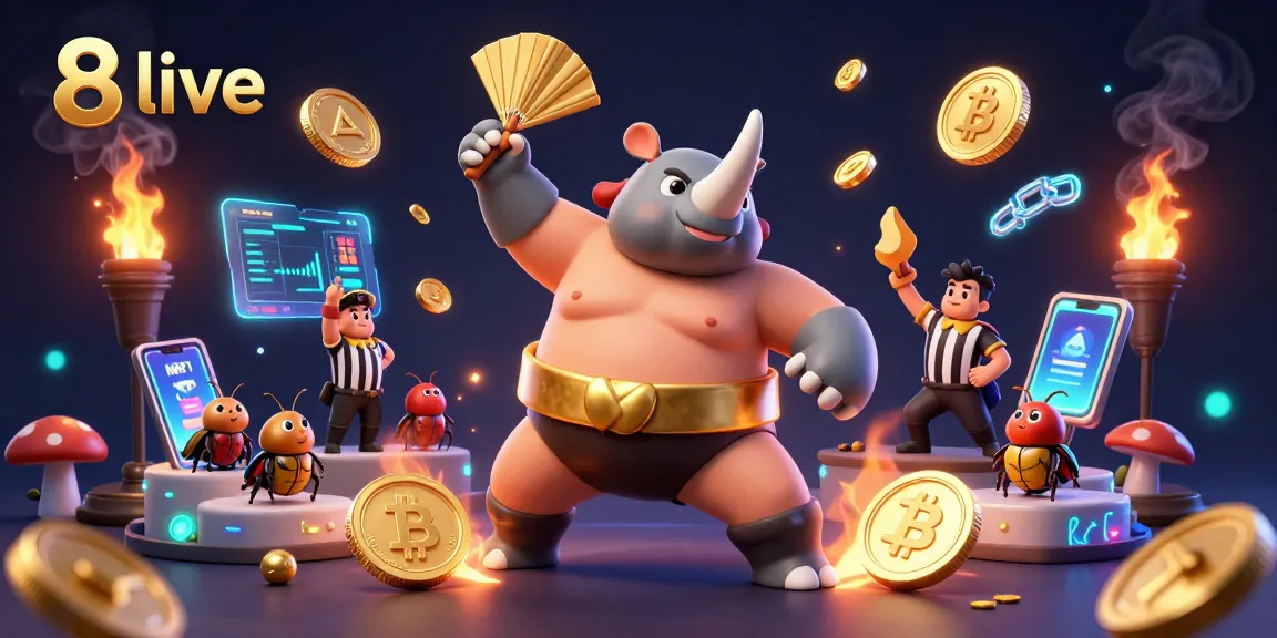 Experience exciting betting action with 8live's vivid casino illustration featuring a sumo beetle champion.