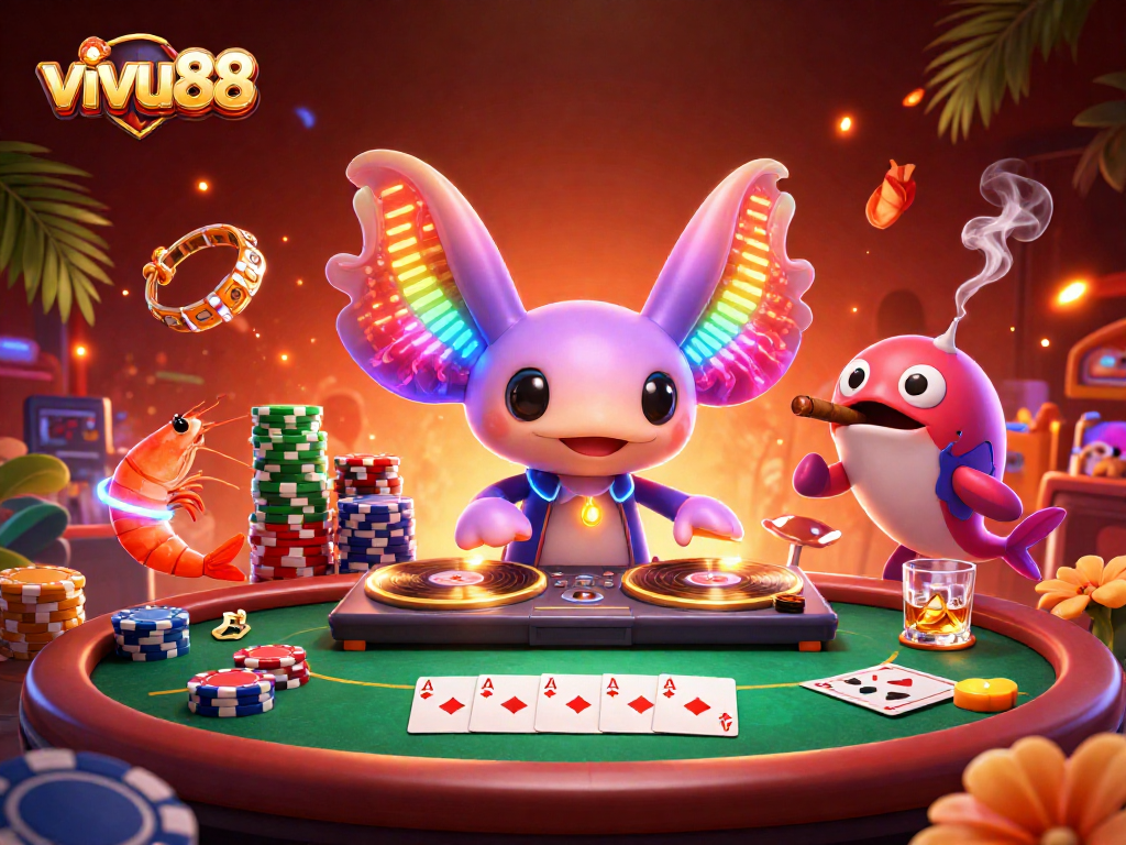 Experience dynamic gaming thrills at vivu88 with neon DJ and exciting casino elements.