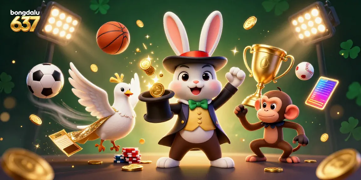 Experience the thrill of bongdalu 637 with lively characters and dynamic sports elements set in an enchanting casino scene.