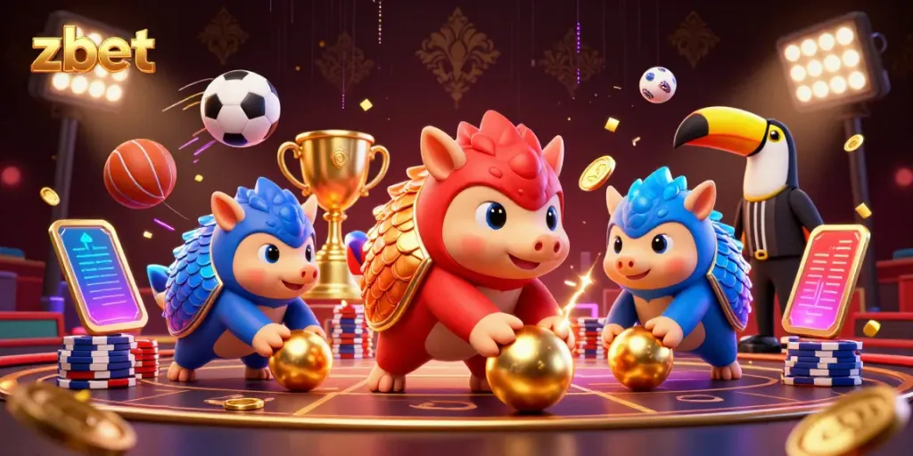 Experience thrilling zbet action with rival pangolins in an exciting casino setting, complete with sports elements.