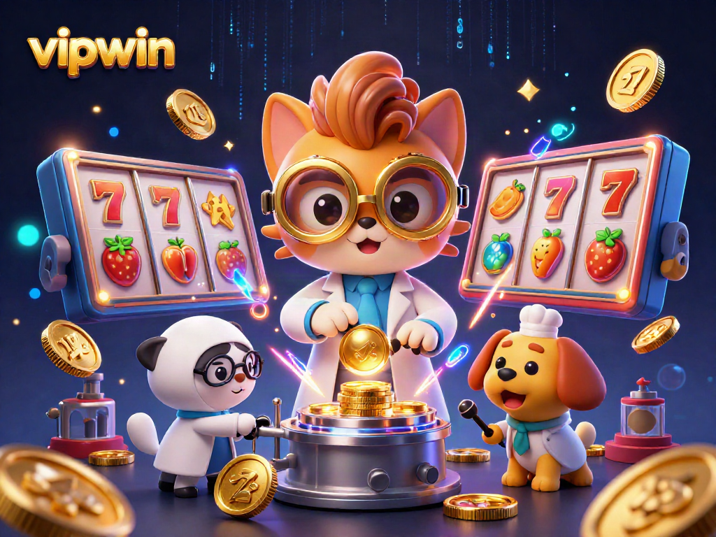 Players engage with vipwin themed slots in a vibrant, action-packed 3D casino scene with dynamic game elements.
