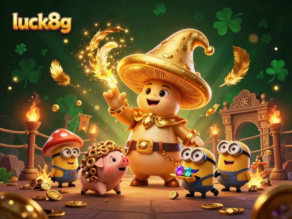 Experience winning moments at luck8g with the golden wizard and treasure-hunting characters in a magical casino.