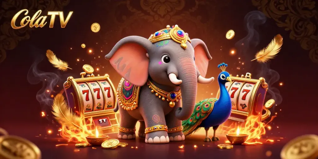 Experience thrilling gameplay with ColaTV, showcasing vibrant slot machines and a festive atmosphere.