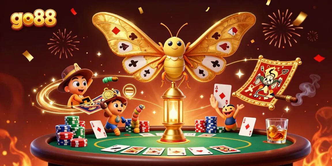 Experience the excitement of go88 with a vibrant casino scene filled with games and golden elements.
