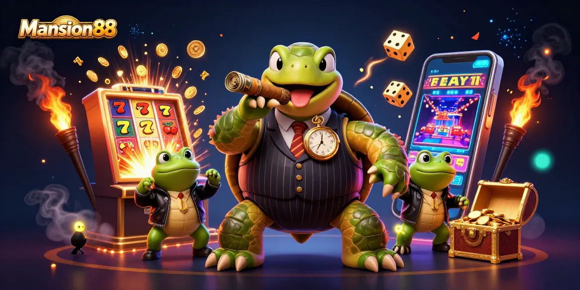 Mansion88 players spin thrilling slot machines with vibrant jackpots bursting and dynamic characters.