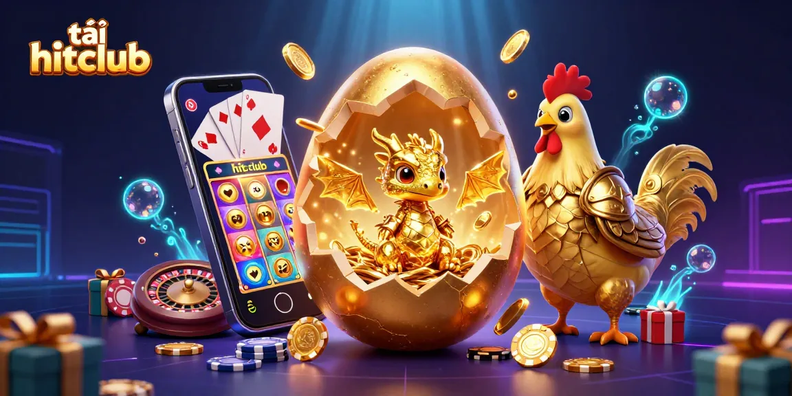 Experience the thrill of gaming with tải hitclub featuring a golden dragon, poker chips, and dazzling casino elements.